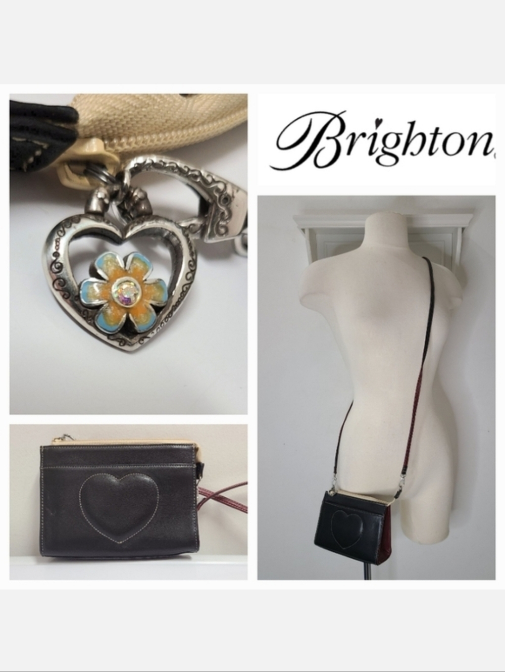 Brighton Joni Leather Crossbody Bag Red/Black Puffed Heart Balletcore
